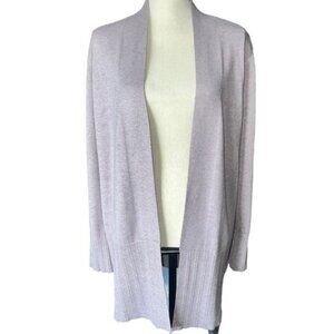 Vida Milano Cardigan Womens L Lavender Wool Blend Open Front Knit Ribbed Hem